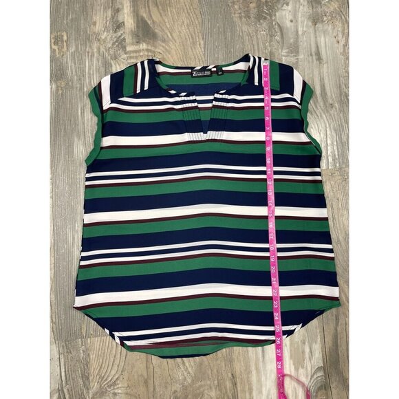 7th Avenue Design New York & Company Striped Shirt Large Green Short Sleeve - Picture 7 of 7